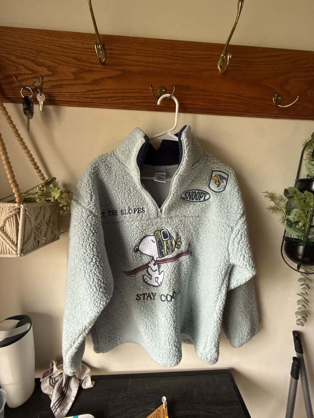 Peanuts Snoopy Sherpa Quarter-Zip Pullover Light Blue
